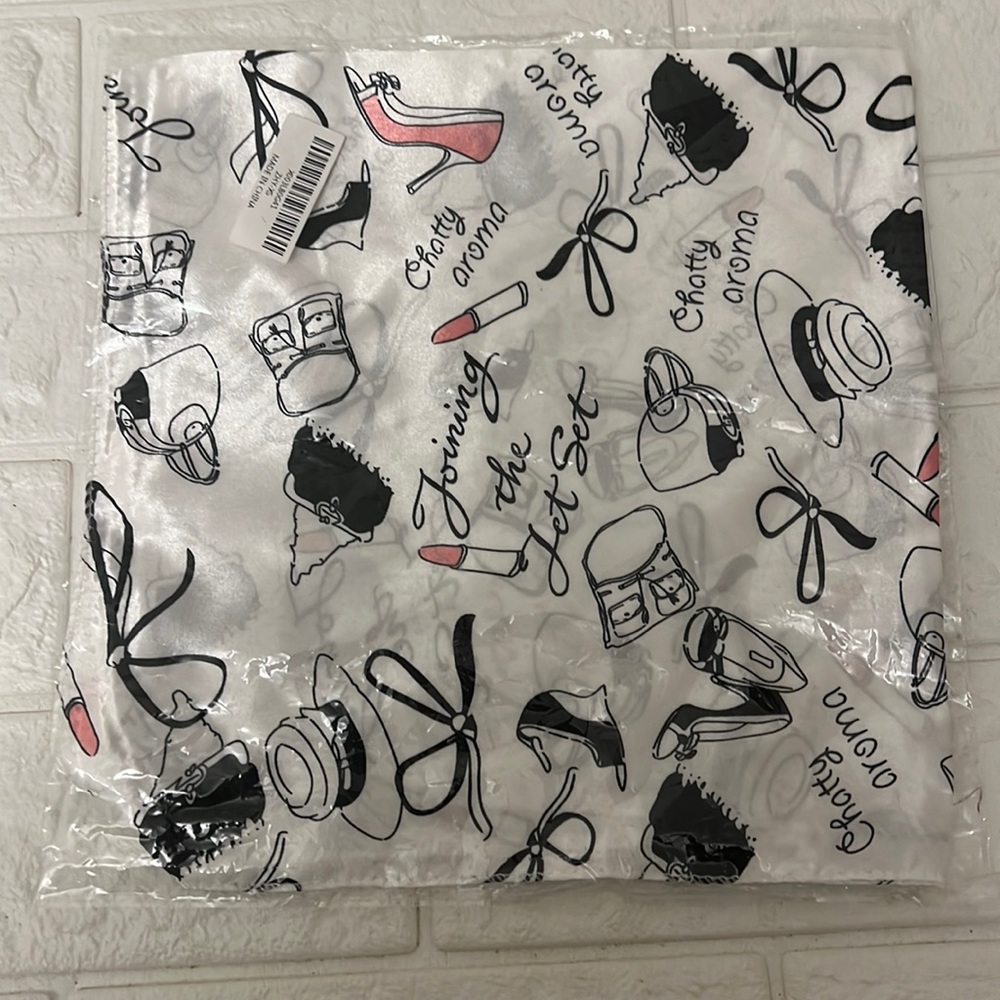 satin scarf with cosmetics print